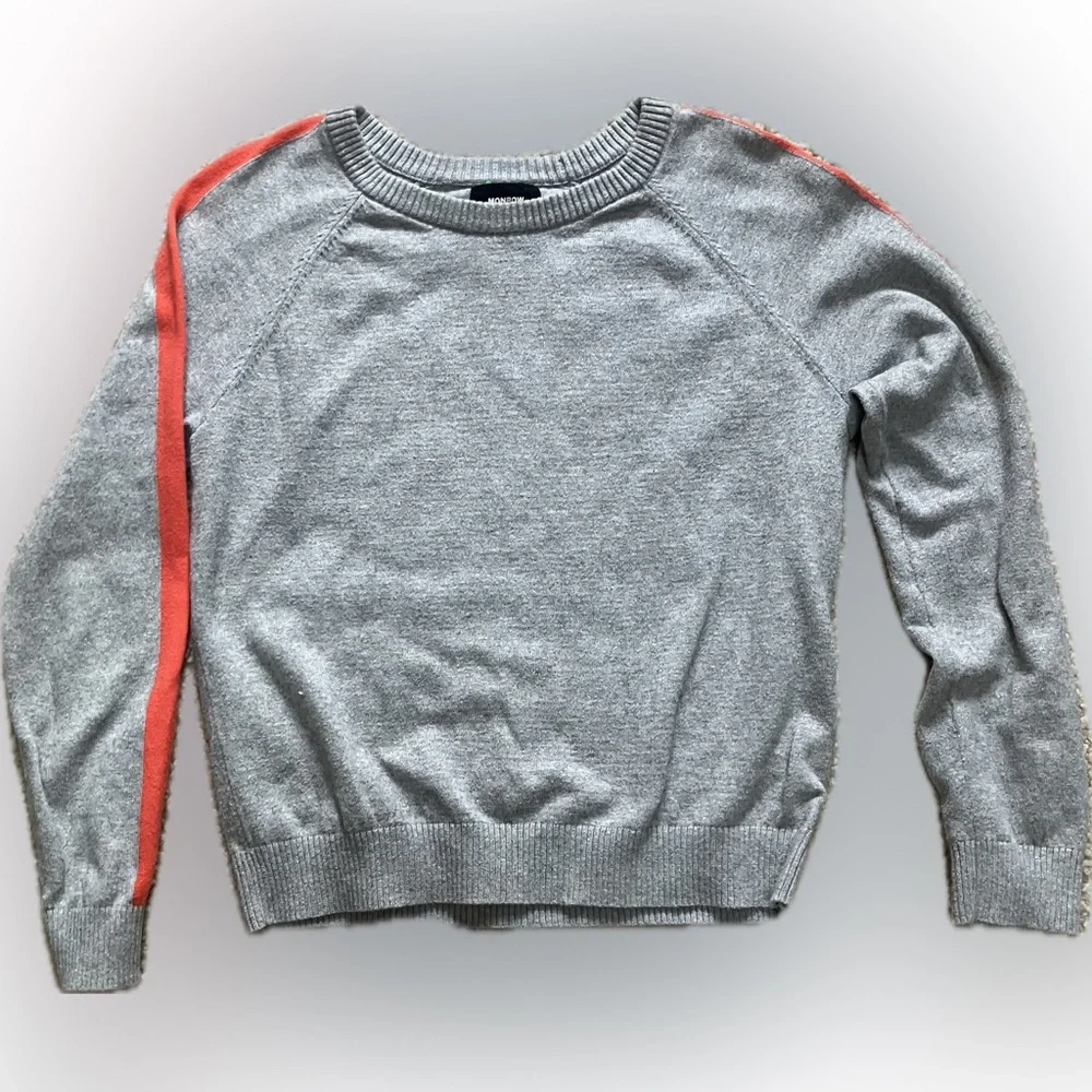 Monrow Cotton and Cashmere Gray Sweater with Orange Stripes Women’s Size XS